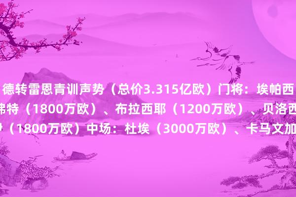 德转雷恩青训声势（总价3.315亿欧）门将：埃帕西（50万欧）后卫：特鲁弗特（1800万欧）、布拉西耶（1200万欧）、贝洛西安（1000万欧）、博伊（1800万欧）中场：杜埃（3000万欧）、卡马文加（1亿欧）、乌戈丘库（2500万欧）、登贝莱（6000万欧）先锋：特尔（4000万欧）、鲁特尔（1800万欧）    体育赛事直播